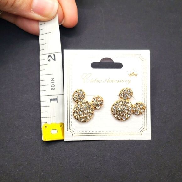 Gold trim Mickey mouse Rhinestone earrings - Picture 2 of 3